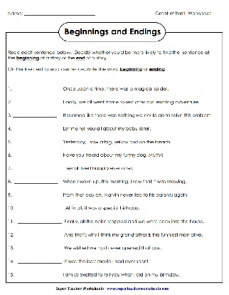 Sequence Beginning Ending Sentences Worksheet